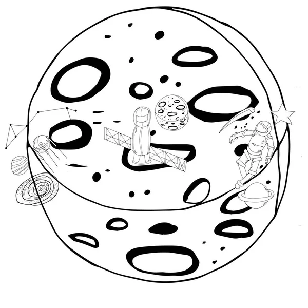 Sorunsuz alan desen. Gezegenler, roketler ve yıldız. Çizgi film uzay gemisi simgeler. Hurda rezervasyon için öğeleri çocuklar. Çocukça arka plan.