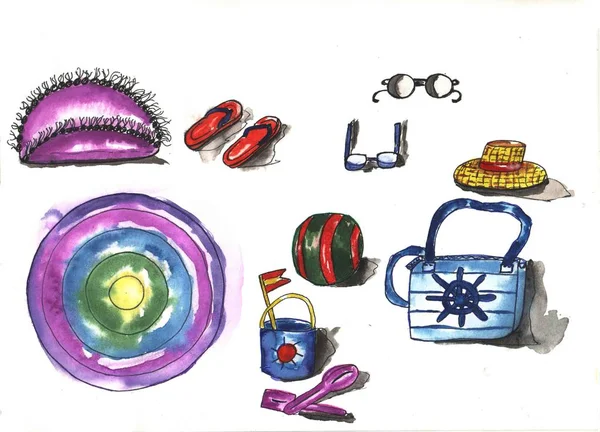 Yaz tatil nesneleri kolaj izole