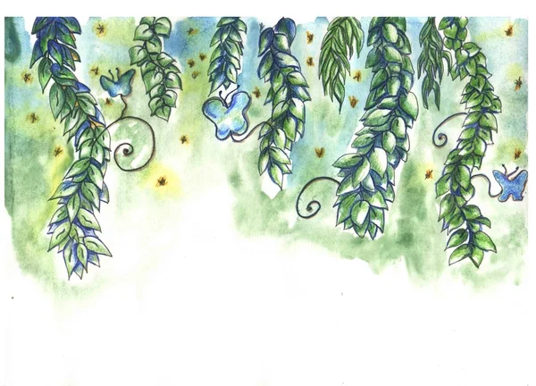 El çizilmiş soyut otlar elements.suluboya el çizim sihirli bir orman, botanik illüstrasyon, süslemeleri için, posterler, düğün romantik tasarım, çiçek etkisi, iç için