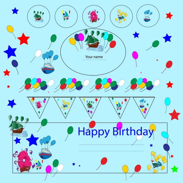 düz katlanmış kağıt tarzı Balonlu doğum günü kartı.