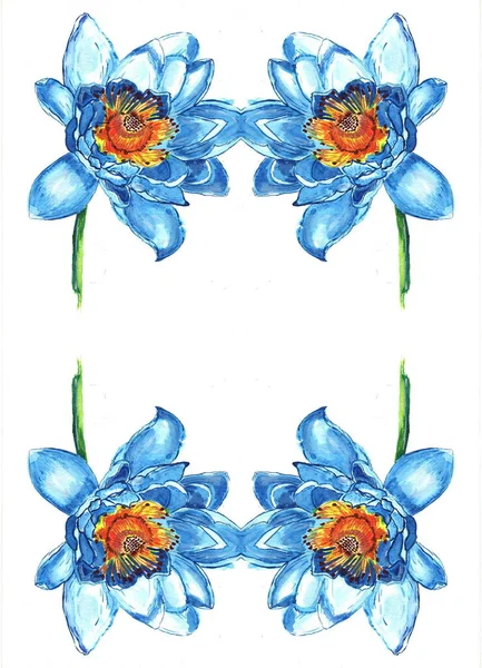Mavi suluboya çiçek, şakayık. Mavi şakayık desenli el yapımı suluboya.