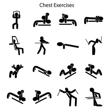 Göğüslerin eğitim egzersizleri kümesi. Sembol siyah insanlar. 