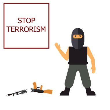 Terörizmle küresel tehdit dünya terör grubu teröristlerin illüstrasyon vektör. Terörizm kavramı durdurmak. Barış günü için poster