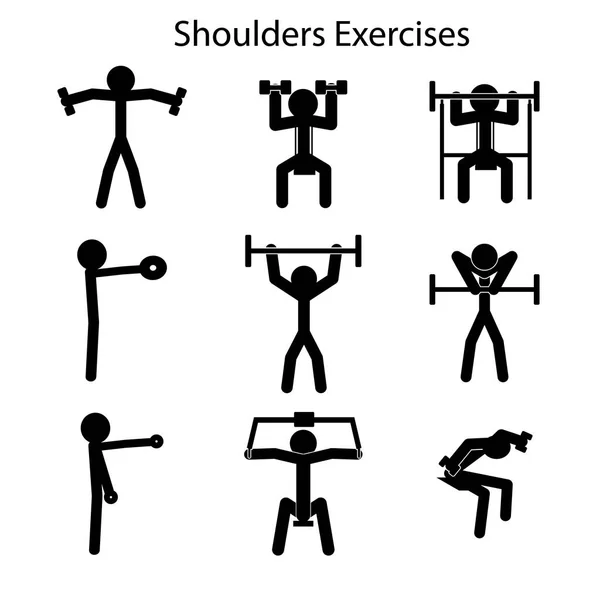 Ensemble Exercices Gymnastique Pour Pompe Épaules Illustration Vectorielle Pictogramme Exercices — Image vectorielle