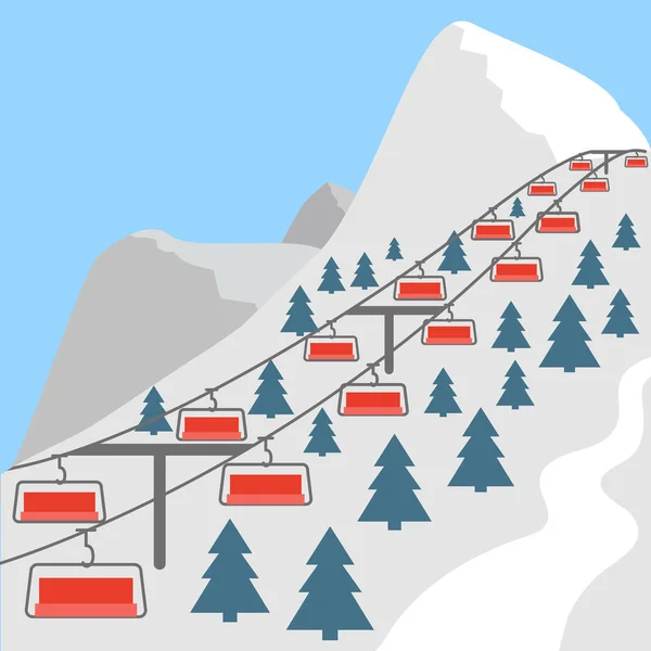 Zimowy Krajobraz Górski Wyciągu Narciarskiego Pod Błękitnym Niebem Zimowe Wakacje — Wektor stockowy