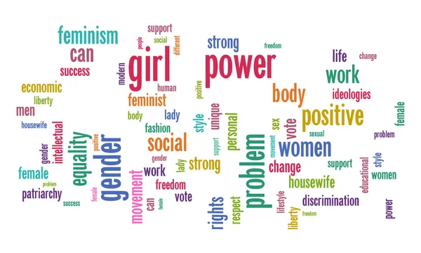 Latar Belakang Putih Dengan Kata Kata Konsep Feminisme Penuh Warna - Stok Vektor