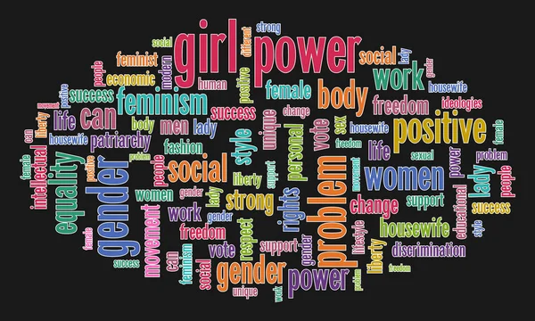 Latar Belakang Hitam Dengan Kata Kata Konsep Feminisme Penuh Warna - Stok Vektor