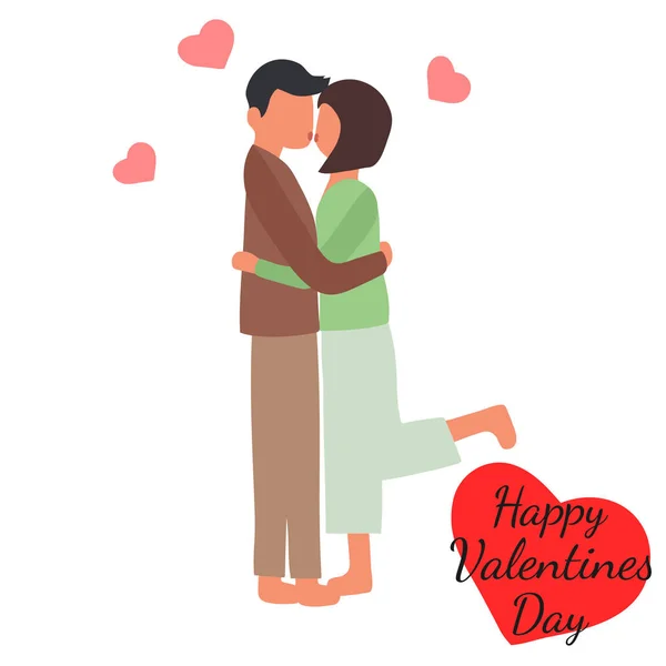 Valentine Day Background Kissing Couple Love Red Hearts Happy Valentine — Stock Vector