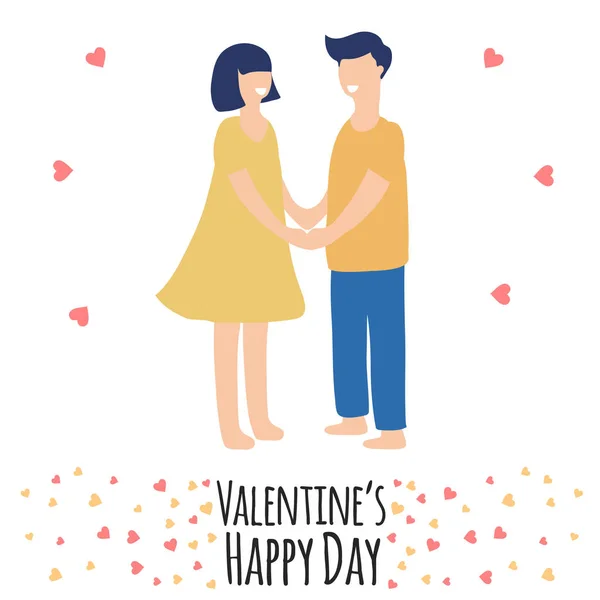 Valentinstag Hintergrund Mit Verliebten Paaren Und Bunten Herzen Glücklicher Valentinstag — Stockvektor