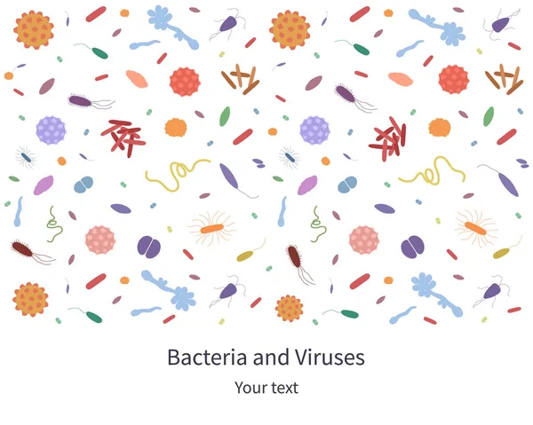 Banner Colorido Com Diferentes Vírus Perigosos Bactérias Com Texto Ilustração —  Vetores de Stock
