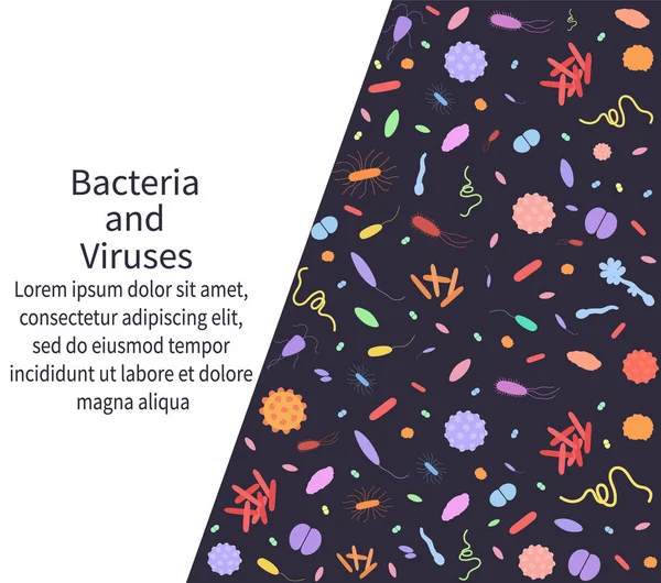 Banner Colorido Com Diferentes Vírus Perigosos Bactérias Com Texto Ilustração — Vetor de Stock