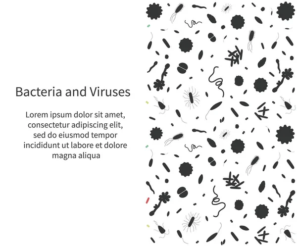 Banner Negro Con Diferentes Virus Peligrosos Bacterias Con Texto Ilustración — Vector de stock