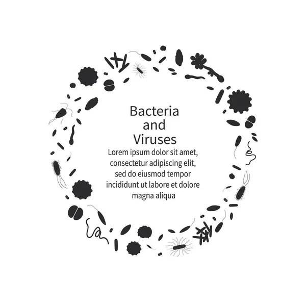 Fondo Negro Simple Con Diferentes Virus Bacterias Peligrosas Plantilla Con — Vector de stock