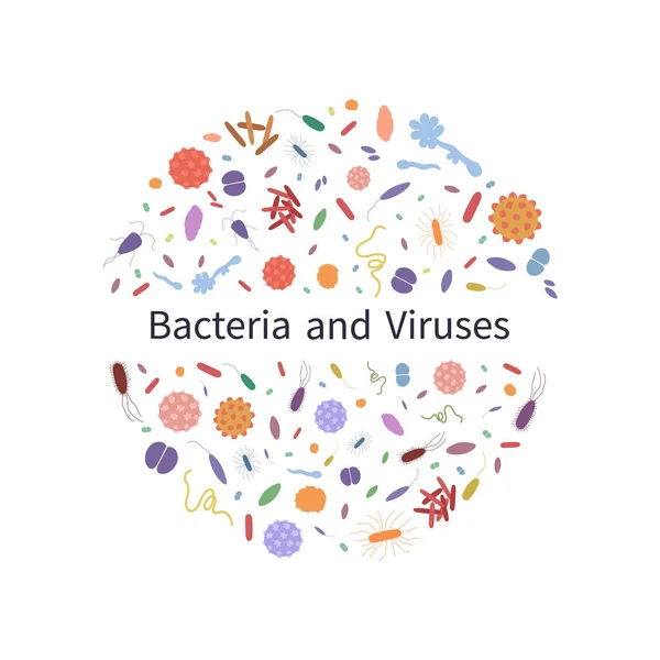 Fondo Colorido Con Diferentes Virus Bacterias Peligrosas Plantilla Con Texto — Vector de stock