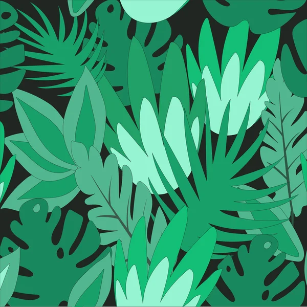 Palm Monstera Nahtloses Muster Handgezeichneten Tropischen Sommer Hintergrund Strand Dschungel — Stockvektor