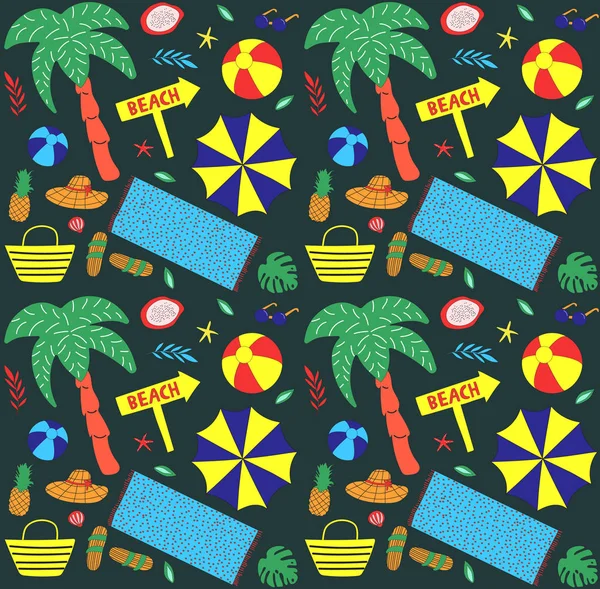 Nahtloses Muster Mit Sommercliparts Handgezeichneten Tropischen Sommer Hintergrund Vektorillustration — Stockvektor