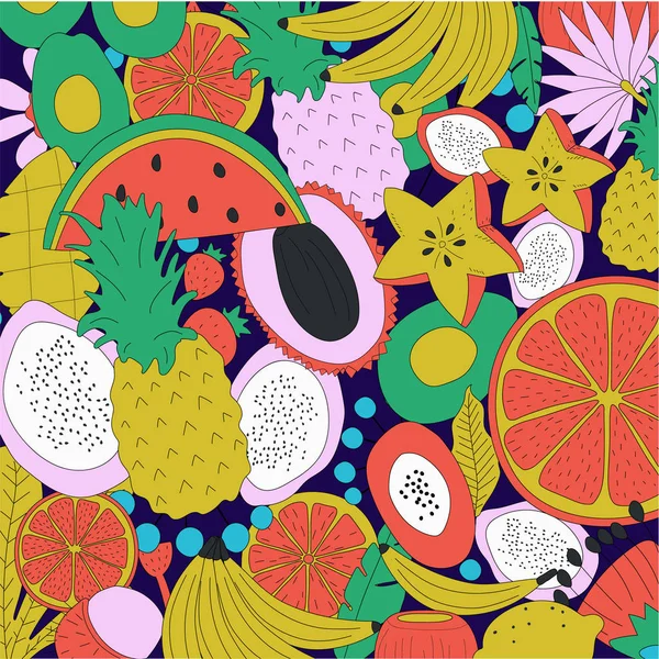 Fond Sans Couture Dessiné Main Avec Des Fruits Des Fleurs — Image vectorielle