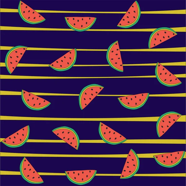 Buntes Streifenmuster Mit Wassermelonen Hand Gezeichnet Niedlichen Hintergrund Vektorillustration — Stockvektor
