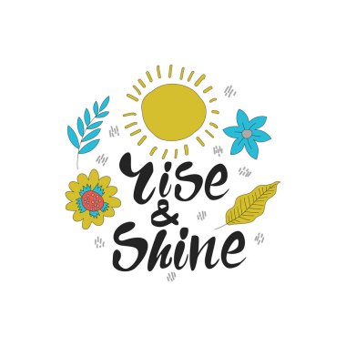 Colofrul güneş ve çiçekler ile el çizilmiş harfler. Yükselişi ve parlaklık - İskandinav tarzında ifade. Vektör çizimi