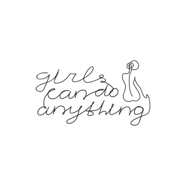 Kızlar kadın vücut el çizilmiş t-shirt baskı ile slogan her şeyi yapabilirsiniz. Kadın üstünlüğü stilize harfler. Feminizm sloganı ile kız vücudu bir satır tarzı. Kartpostal, afiş, poster tasarımı