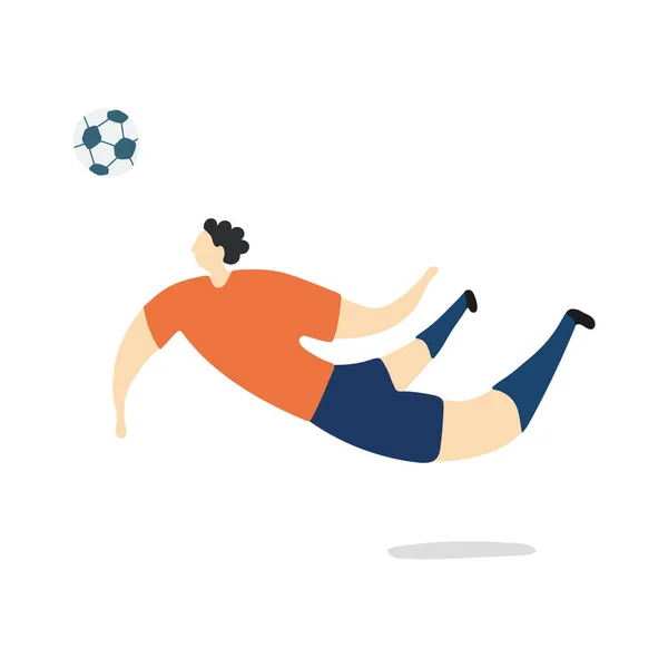サッカーゲーム手描きのカラーイラスト スポーツウェアの男性は 現代的な文字 ボールでサッカー選手をジャンプ サッカー選手権 — ストックベクタ