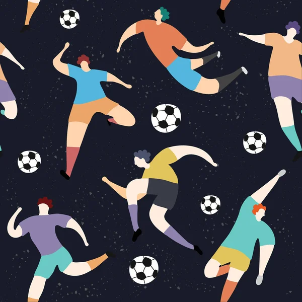 サッカーゲーム手描きの色シームレスなパターン サッカー選手の近代的な文字 ウェブデザインと印刷の背景 — ストックベクタ