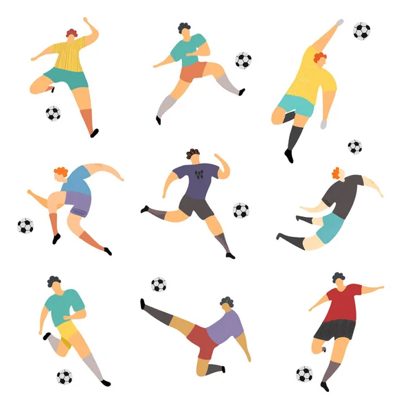 Futbolcular karikatür büyük koleksiyonu. Futbolcuların colofull karakterleri. Topları ile futbolcular Seti.