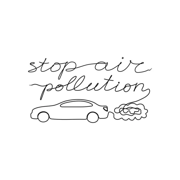 Зупинити Забруднення Повітря Однією Лінією Білому Тлі Знаком Автомобіля Забруднення — стоковий вектор