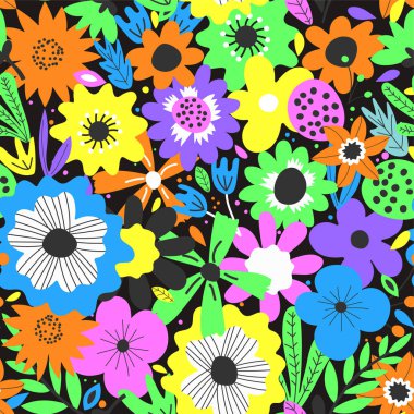 Çiçek ve yaprakları ile Sevimli sorunsuz desen. Tasarımınız için renkli arka plan. Vektör