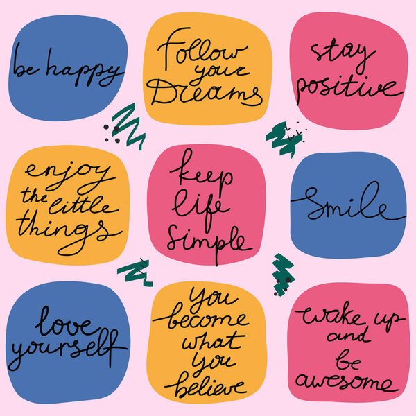 Большая коллекция мотивационных сообщений отпечаток футболки. Надпись в стиле линии. Чехол для смартфона, открытка, элемент дизайна плаката
