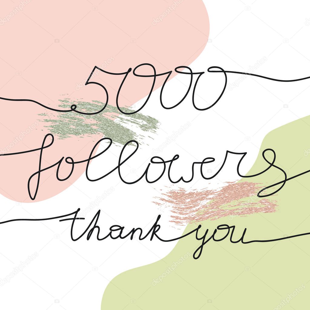 5000 numbers for Thanks followers design.Thank you followers congratulation card. Vector illustration for Social Networks. Web user or blogger celebrates a large number of subscribers.