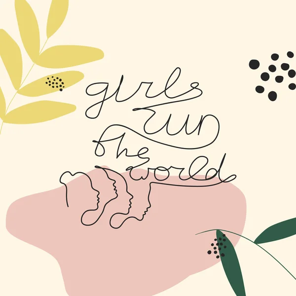 Gadis Motivasi Harga Diri Kutipan Ilustrasi Gadis Gadis Menjalankan Dunia - Stok Vektor