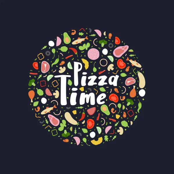 Pizza Yeme Zamanı Her Çeşit Pizza Ile Dolu Balık Peynir — Stok Vektör