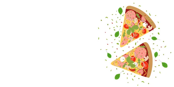 Web Banner Mit Leckerer Pizza Design Für Pizzeria Oder Fast — Stockvektor