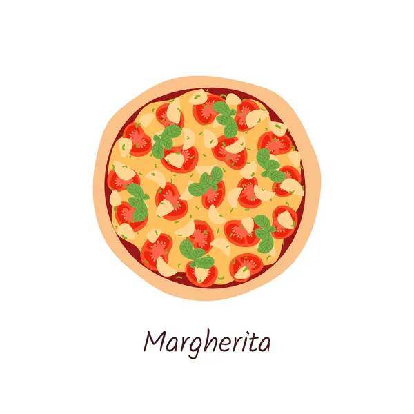 Pizza Margherita Top View Hozzávalókkal Olasz Ízletes Pizza Paradicsommal Mozzarellával — Stock Vector