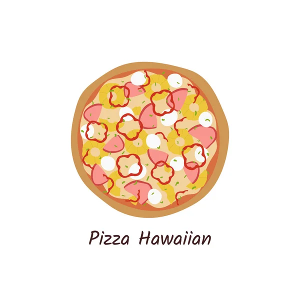 Pizza Hawaiian Ovanifrån Med Ingredienser Italiensk God Pizza Med Ananas — Stock vektor