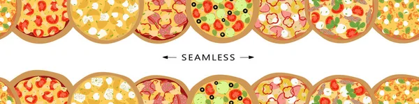 Web Sitesi Için Yatay Pürüzsüz Pankart Farklı Pizza Çeşitleri Boş — Stok Vektör