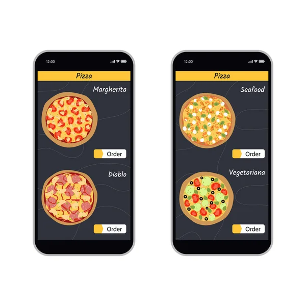 Ordinazione Pizza Online Comcept App Internet Pizzeria Smartphone Cliente Che — Vettoriale Stock