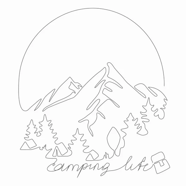 Single Line Camping Life Concept Ilustración Vector Dibujo Una Línea — Vector de stock