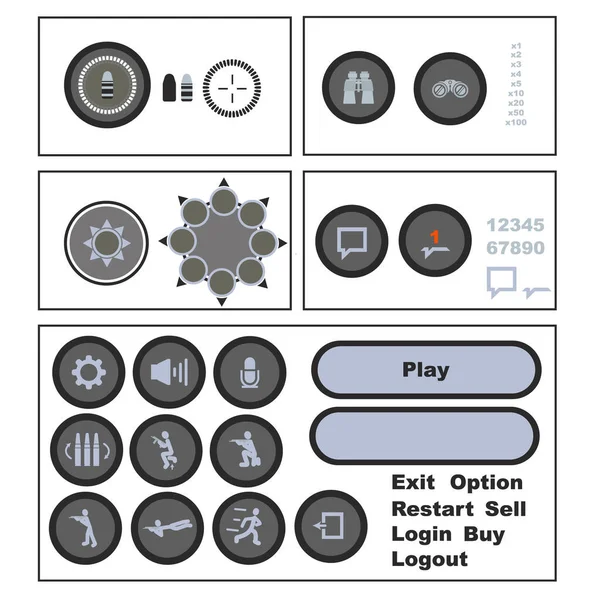 Botões Interface Tiro Primeira Pessoa Definidos Jogo Móvel Controla Conceito — Vetor de Stock