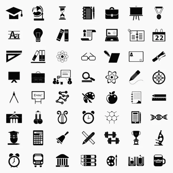 Gran Colección Iconos Educativos Escolares Pictogramas Alta Calidad Para Diseño — Vector de stock