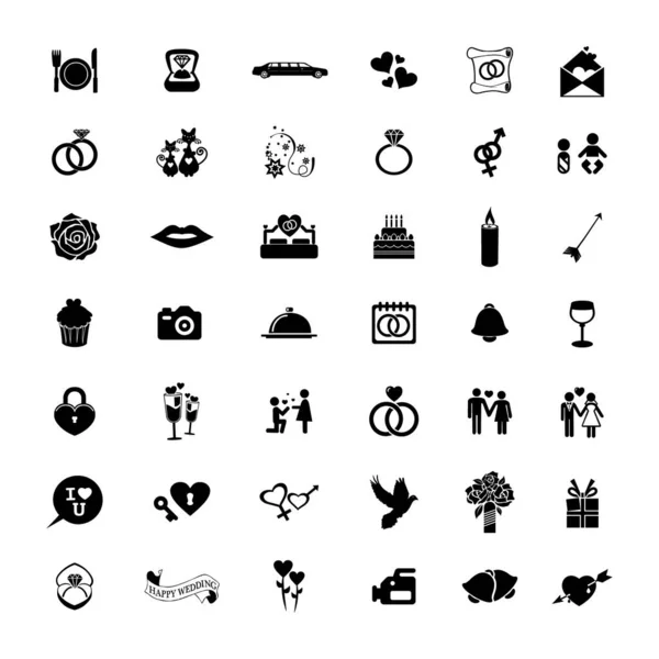 Gran Colección Iconos Boda Amor Pictogramas Alta Calidad Para Diseño — Vector de stock