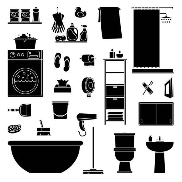 Gran Colección Baño Iconos Limpieza Pictogramas Alta Calidad Para Diseño — Vector de stock