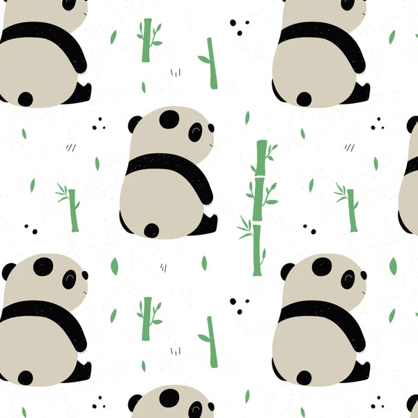 Panda Eli Çizilmiş Düz Şirin Bir Desen Beyaz Arka Planda — Stok Vektör