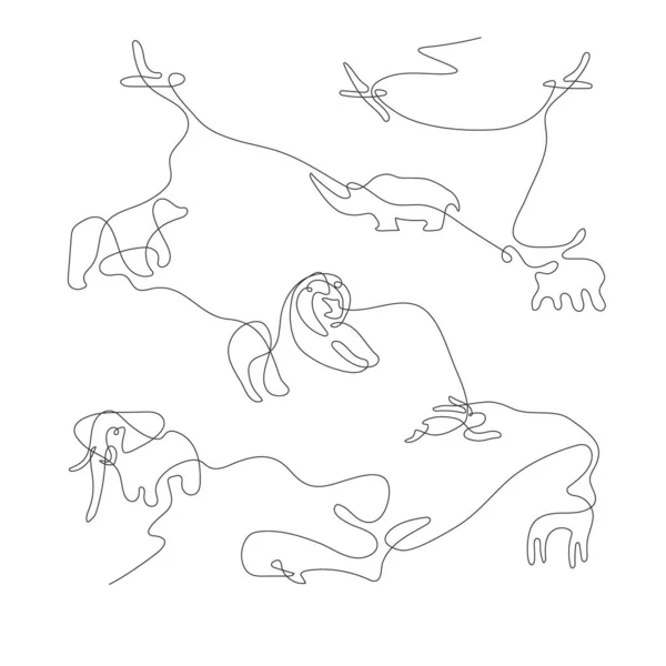 Animals Print Concept Nepřetržitá Kresba Jedné Čáry Vektorová Ilustrace — Stockový vektor