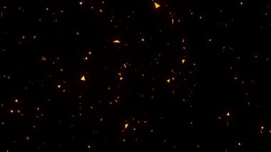 Siyah arkaplan animasyonunda yüzen soyut altın üçgen parçacıkları