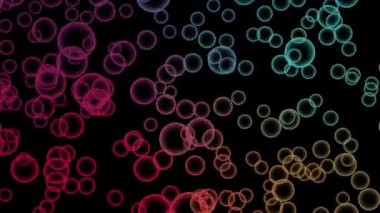 Karanlık bir arka plan animasyonunda yüzen soyut renkli parlayan kabarcıklar