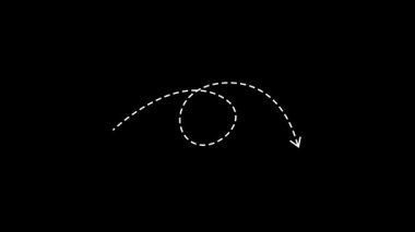 4k çözünürlüklü siyah arkaplan üzerinde noktalı bir çizgi bulunan beyaz aşağı ok canlandırması