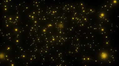 Karanlık uzay animasyonunda yüzen parlak altın parçacıkların kusursuz döngüsü