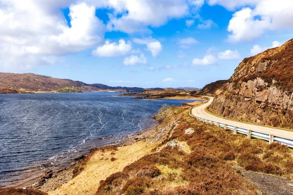 Snelweg A837 Langs Loch Assynt Schotse Hooglanden Buurt Van Ardvreck — Stockfoto